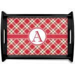 Red & Tan Plaid Black Wooden Tray - Small (Personalized)