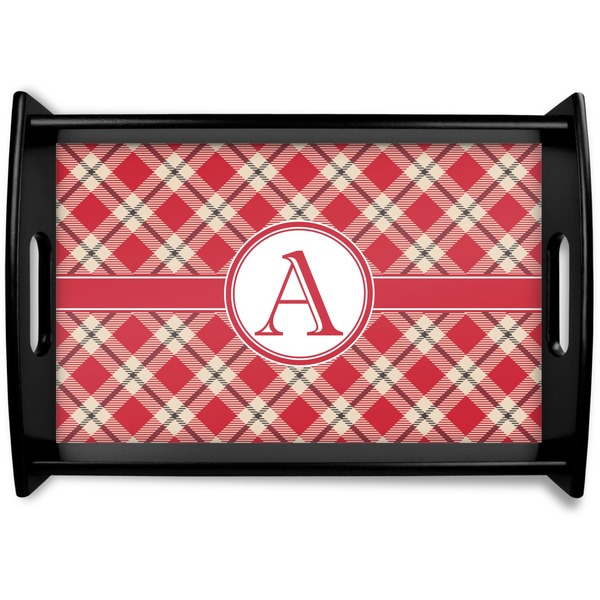 Custom Red & Tan Plaid Wooden Tray (Personalized)