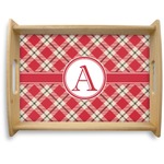 Red & Tan Plaid Natural Wooden Tray - Large (Personalized)