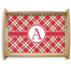 Red & Tan Plaid Natural Wooden Tray - Large (Personalized)
