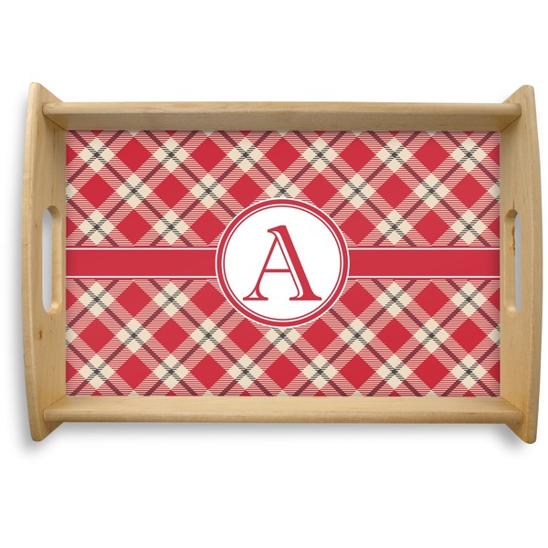 Custom Red & Tan Plaid Natural Wooden Tray - Small (Personalized)