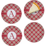 Red & Tan Plaid Set of 4 Glass Appetizer / Dessert Plate 8" (Personalized)