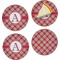 Red & Tan Plaid Set of 4 Glass Appetizer / Dessert Plate 8" (Personalized)