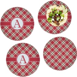 Red & Tan Plaid Set of 4 Glass Lunch / Dinner Plate 10" (Personalized)