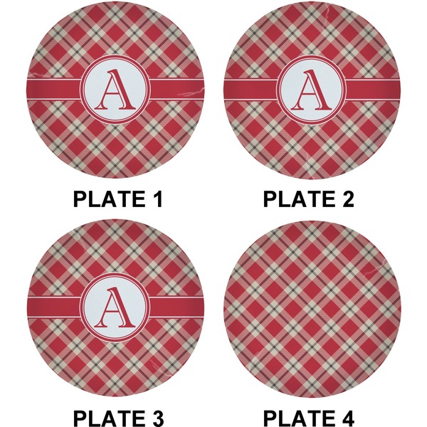 Red & Tan Plaid Set of Lunch / Dinner Plates (Approval)