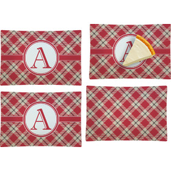 Red & Tan Plaid Set of 4 Glass Rectangular Appetizer / Dessert Plate (Personalized)