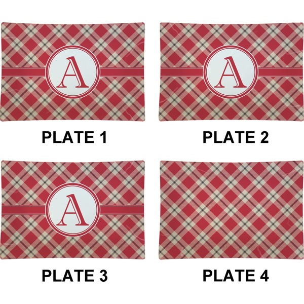 Red & Tan Plaid Set of Rectangular Appetizer / Dessert Plates (Approval)