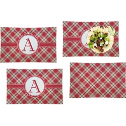Red & Tan Plaid Set of 4 Glass Rectangular Lunch / Dinner Plate (Personalized)