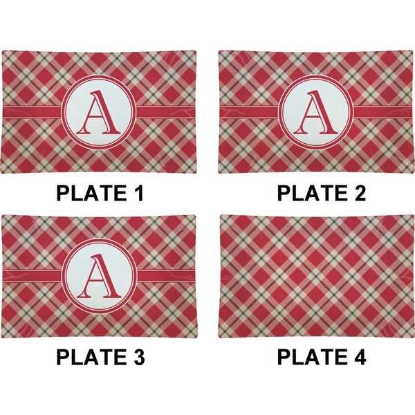 Red & Tan Plaid Set of Rectangular Dinner Plates (Approval)