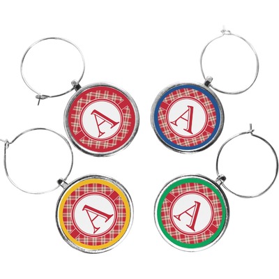 Red & Tan Plaid Wine Charms (Set of 4) (Personalized)