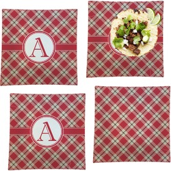 Red & Tan Plaid Set of 4 Glass Square Lunch / Dinner Plate 9.5" (Personalized)