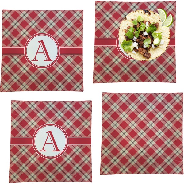 Red & Tan Plaid Set of Square Dinner Plates