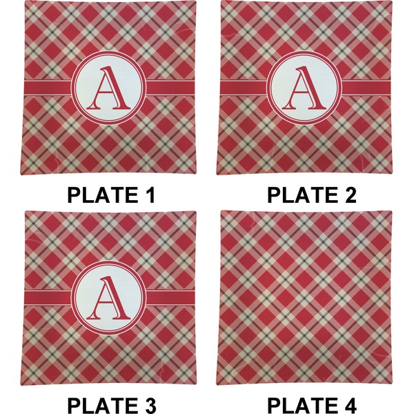 Red & Tan Plaid Set of Square Dinner Plates (Approval)