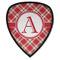 Red & Tan Plaid Iron on Shield Patch A w/ Initial