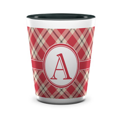 Red & Tan Plaid Ceramic Shot Glass - 1.5 oz - Two Tone - Set of 4 (Personalized)