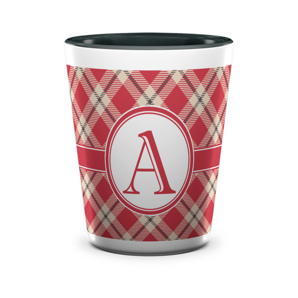 Red & Tan Plaid Shot Glass - Two Tone - FRONT