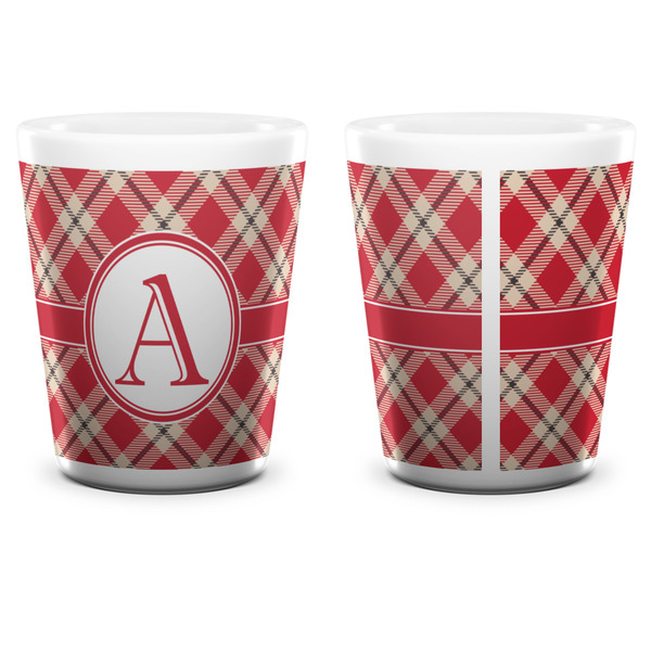 Red & Tan Plaid Shot Glass - White - APPROVAL