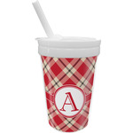 Red & Tan Plaid Sippy Cup with Straw (Personalized)