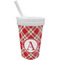 Red & Tan Plaid Sippy Cup with Straw (Personalized)