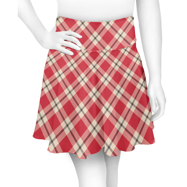 Custom Red & Tan Plaid Skater Skirt - Large