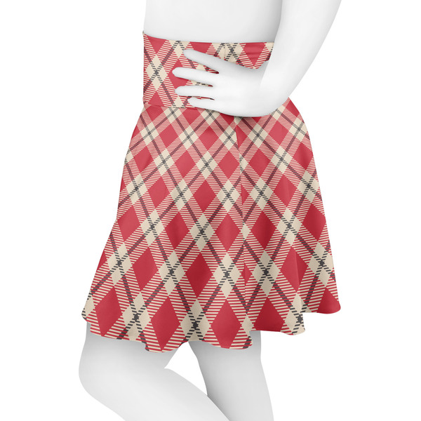 Red & Tan Plaid Skater Skirt - Side