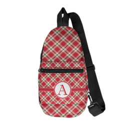 Red & Tan Plaid Sling Bag (Personalized)