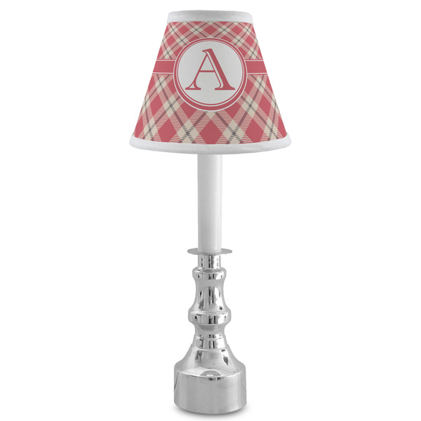 Red & Tan Plaid Small Chandelier Lamp - LIFESTYLE (on candle stick)