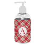 Red & Tan Plaid Plastic Soap / Lotion Dispenser (8 oz - Small - White) (Personalized)
