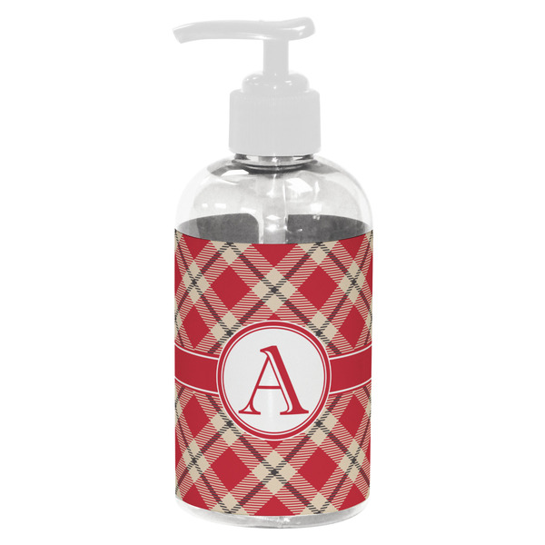 Red & Tan Plaid Small Liquid Dispenser (8 oz) - White