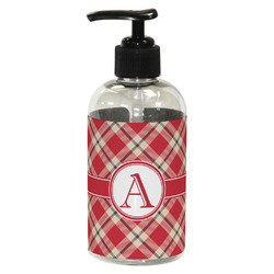 Red & Tan Plaid Plastic Soap / Lotion Dispenser (8 oz - Small - Black) (Personalized)