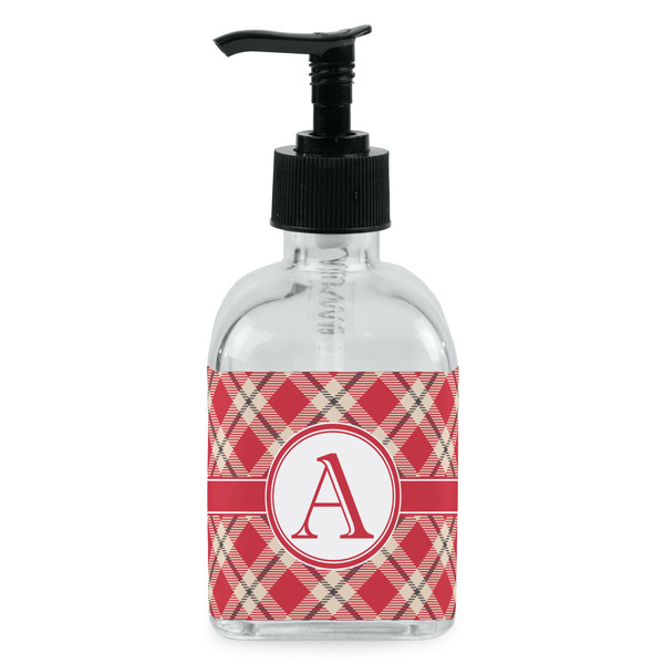 Custom Red & Tan Plaid Glass Soap & Lotion Bottle - Single Bottle (Personalized)
