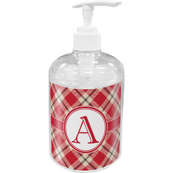 Red & Tan Plaid Acrylic Soap & Lotion Bottle (Personalized)