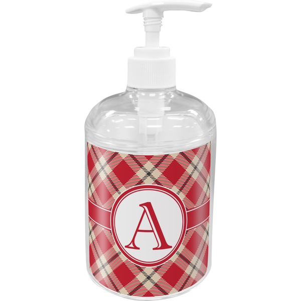 Custom Red & Tan Plaid Acrylic Soap & Lotion Bottle (Personalized)