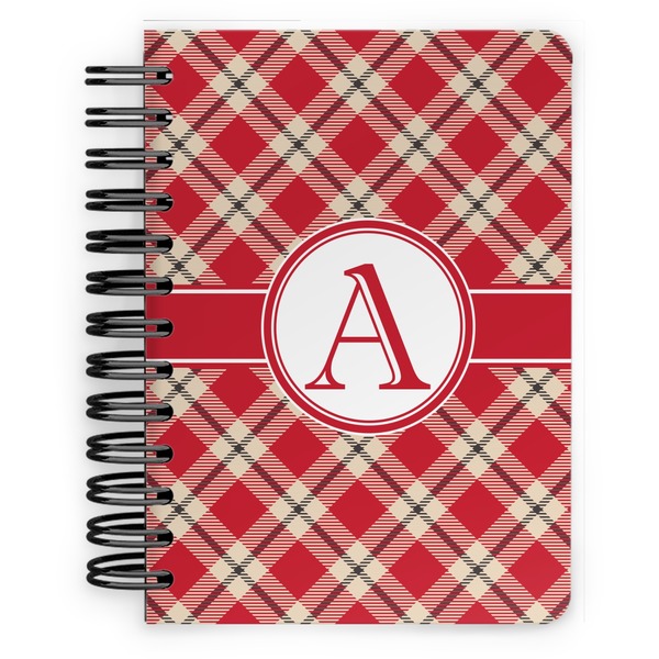 Custom Red & Tan Plaid Spiral Notebook - 5x7 w/ Initial