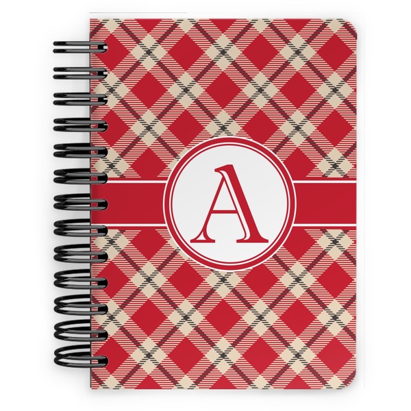 Custom Red & Tan Plaid Spiral Notebook - 5x7 w/ Initial