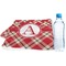 Red & Tan Plaid Sports Towel Folded with Water Bottle