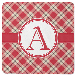 Red & Tan Plaid Square Rubber Backed Coaster (Personalized)