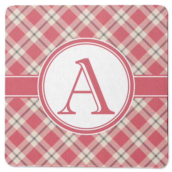 Custom Red & Tan Plaid Square Rubber Backed Coaster (Personalized)