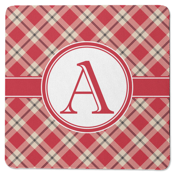 Custom Red & Tan Plaid Square Rubber Backed Coaster (Personalized)
