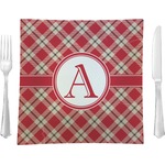 Red & Tan Plaid 9.5" Glass Square Lunch / Dinner Plate- Single or Set of 4 (Personalized)