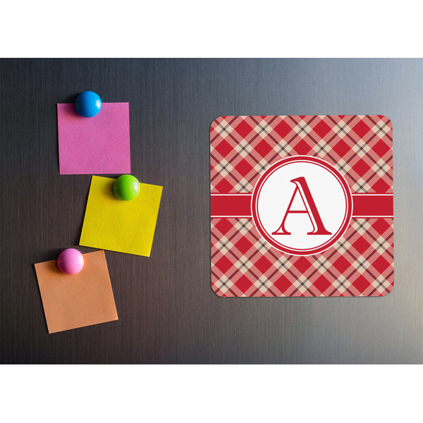 Red & Tan Plaid Square Fridge Magnet - LIFESTYLE