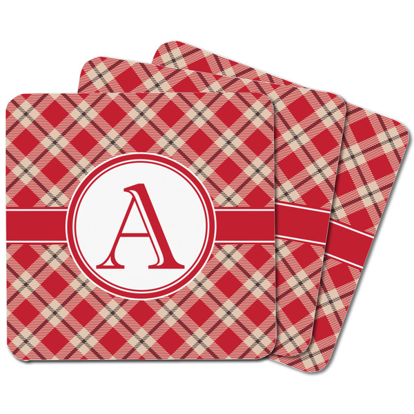 Red & Tan Plaid Square Fridge Magnet - MAIN
