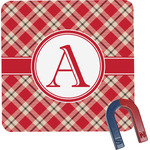 Red & Tan Plaid Square Fridge Magnet (Personalized)