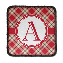 Red & Tan Plaid Iron On Square Patch w/ Initial