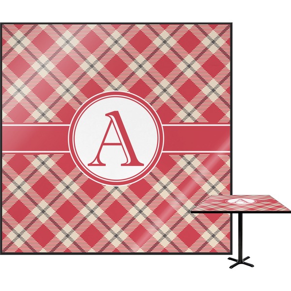 Custom Red & Tan Plaid Square Table Top (Personalized)