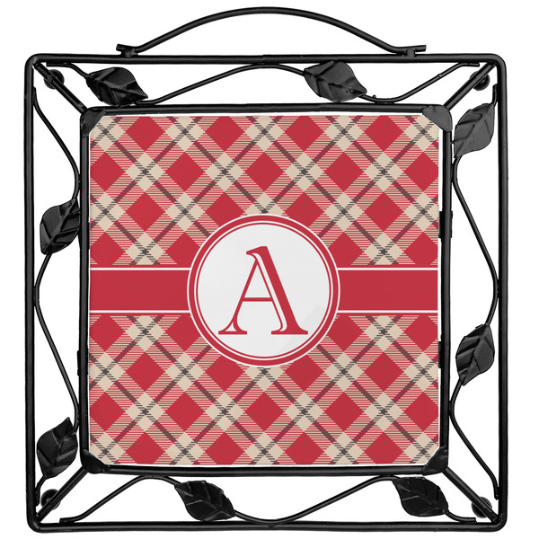 Custom Red & Tan Plaid Square Trivet (Personalized)
