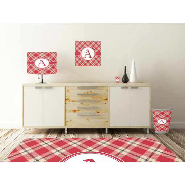 Red & Tan Plaid Square Wall Decal Wooden Desk