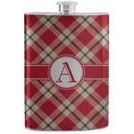 Red & Tan Plaid Stainless Steel Flask (Personalized)