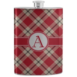 Red & Tan Plaid Stainless Steel Flask (Personalized)