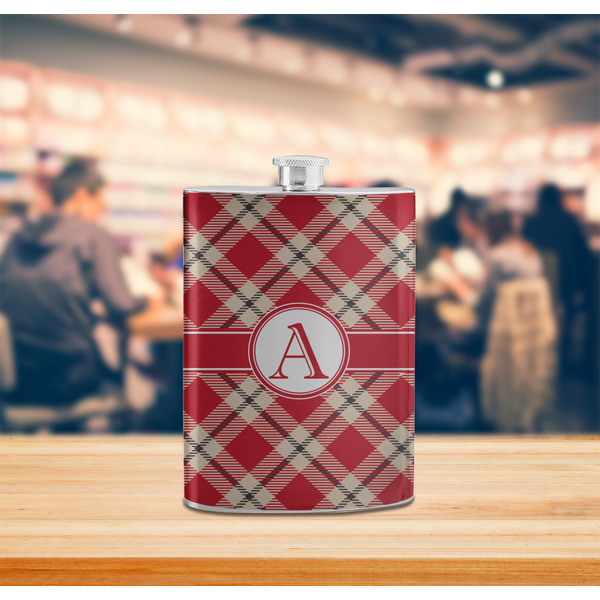 Red & Tan Plaid Stainless Steel Flask - LIFESTYLE 2